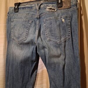 True Religion Distressed Blue Capri Jeans